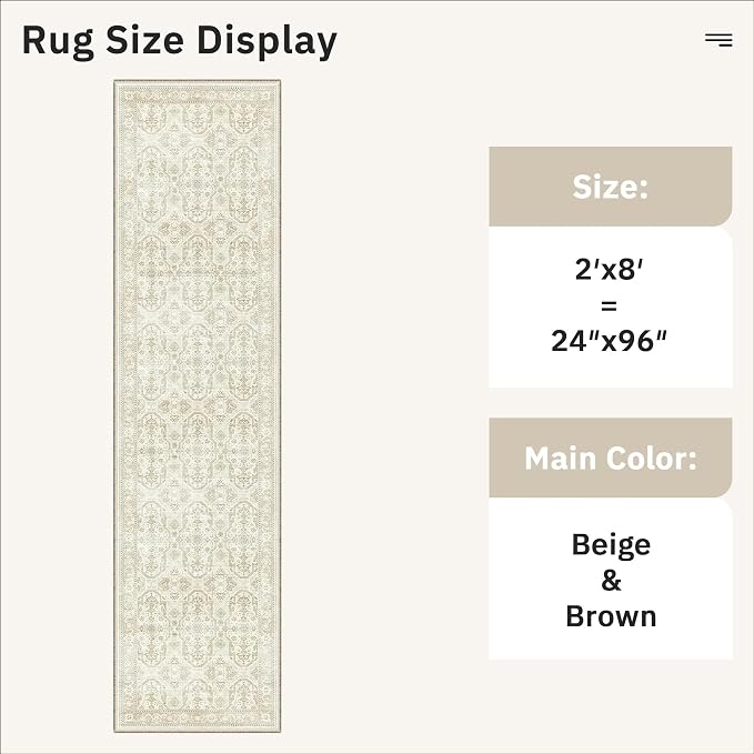 Soalmost Runner Rug 2x8 Washable Hallway Kitchen Runners Beige/Brown | Non-Slip - Image 5