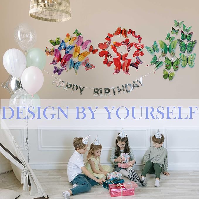 Butterfly Wall Decor 24/48 PCS, 3D Butterflies Stickers for Party Decorations with Magnets (Red, 48)