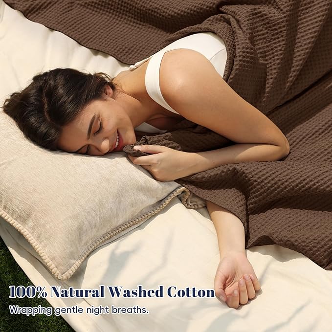 PHF 100% Cotton Waffle Weave Blanket Queen Size for Bed,Snag Proof Lightweight Breathable Moisture-Wicking Throw for Couch,Great for Layering in Cold Weather,Machine Washable, Home Decor-Cappuccino