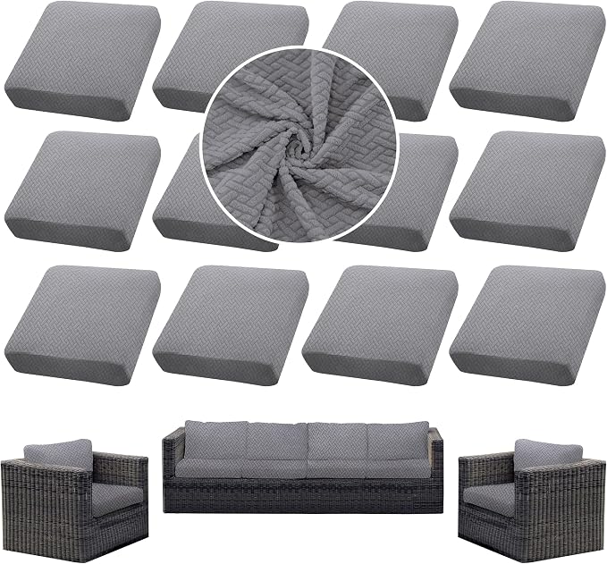 12PCS Patio Cushion Covers, Patio Furniture Couch Seat Slipcovers | Washable by SUKAIKEQA