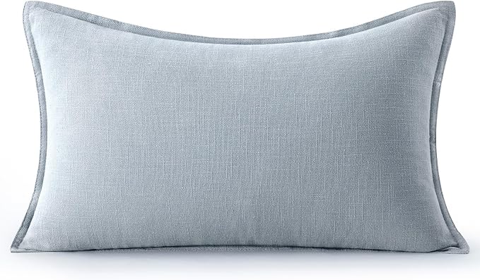 MIULEE Decorative Linen Lumbar Pillow Cover 12x20 Inch Light Blue | Boho - Image 7