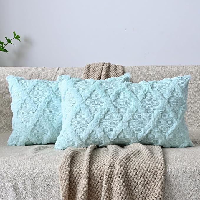 Set of 2 Soft Moroccan Throw Pillow Covers 12x20 Inch Plush Boho Decorative by Cozoomy