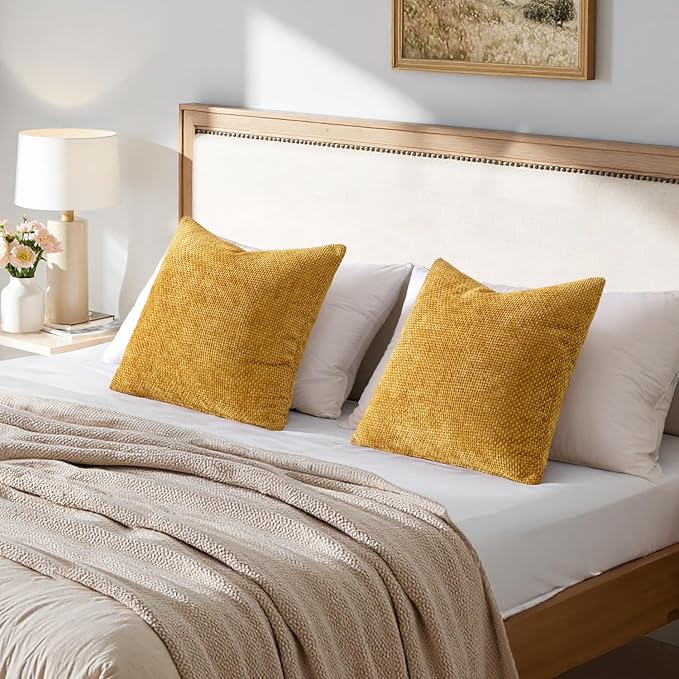 MIULEE Decorative Gold Euro Sham Throw Pillow Covers 24x24 Inch 2 Pack | - Image 3
