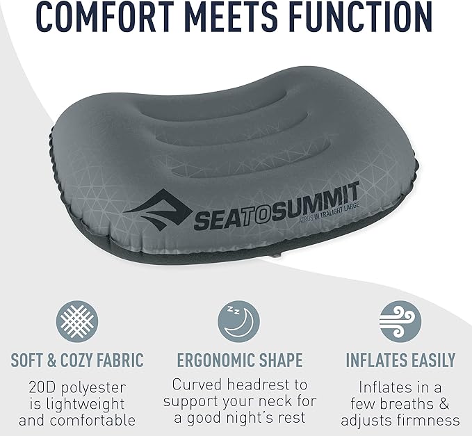 Sea to Summit Aeros Ultralight Inflatable Camping and Travel Pillow, Large (17.3 x 12.6) Grey