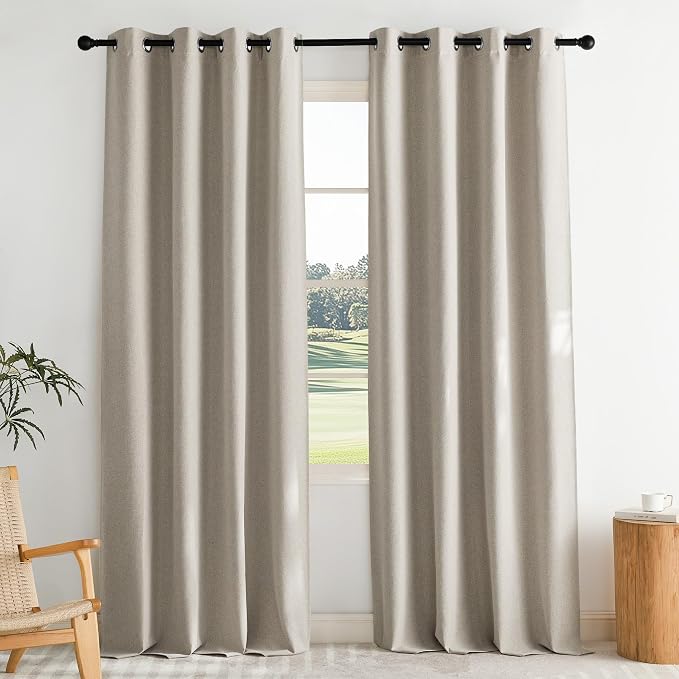 NICETOWN Farmhouse Style 100% Blackout Natural Faux Linen Curtains 90 inches - Image 9