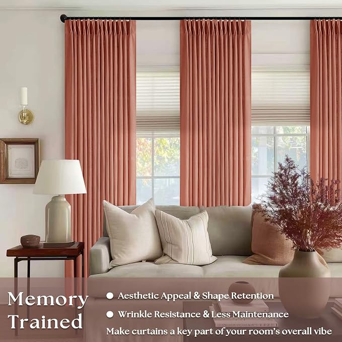 Firebrick Pleated Linen Curtains 96 Inches Long - Image 2