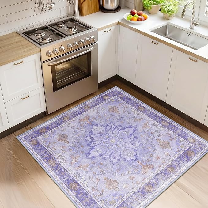 RELEANY Washable Area Rug, Square 4'x4', Water Repellent, Pet Friendly by RELEANY