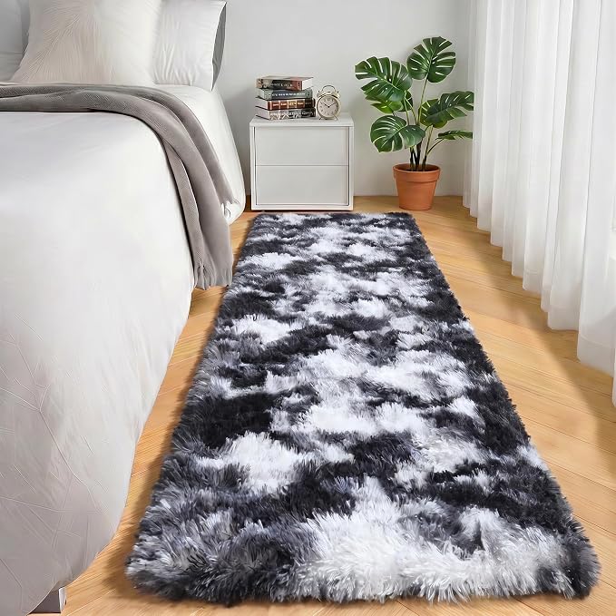 Runner Rugs for Bedroom Living Room, Fluffy 2x6 Black and White Area Rug | Soft - Image 5