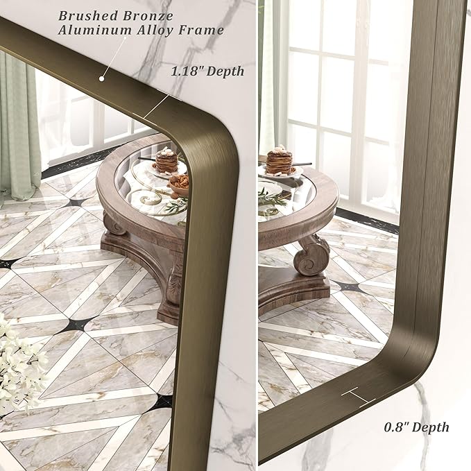 24x30 Bronze Bathroom Mirror, Brushed Metal Bathroom Vanity Mirrors for Wall, Rounded Corner Bronze Rectangle Mirror for Farmhouse, Bedroom, Anti-Rust (Horizontal/Vertical)
