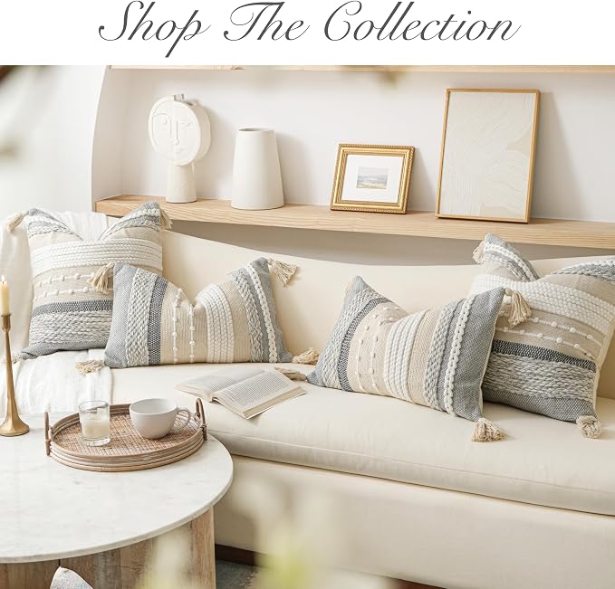 Decorative Lumbar Throw Pillow Cover 14x24 Boho Gray Accent Cushion - Image 6