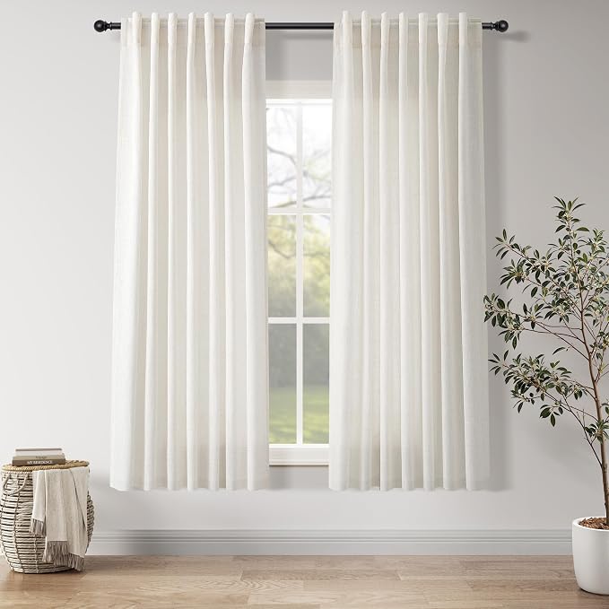 Natural Linen Curtains 63 Inch Length by Nanspring