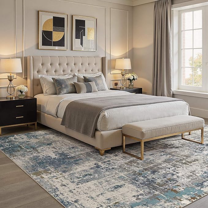 DMOYEST Area Rug Living Room Rugs 9x12 Washable Abstract Carpet | Neutral - Image 3