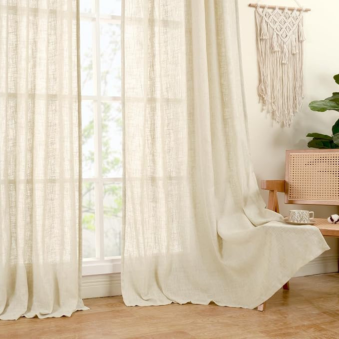 Beige Linen Curtains 63 inch Length 2 Panels - Image 9