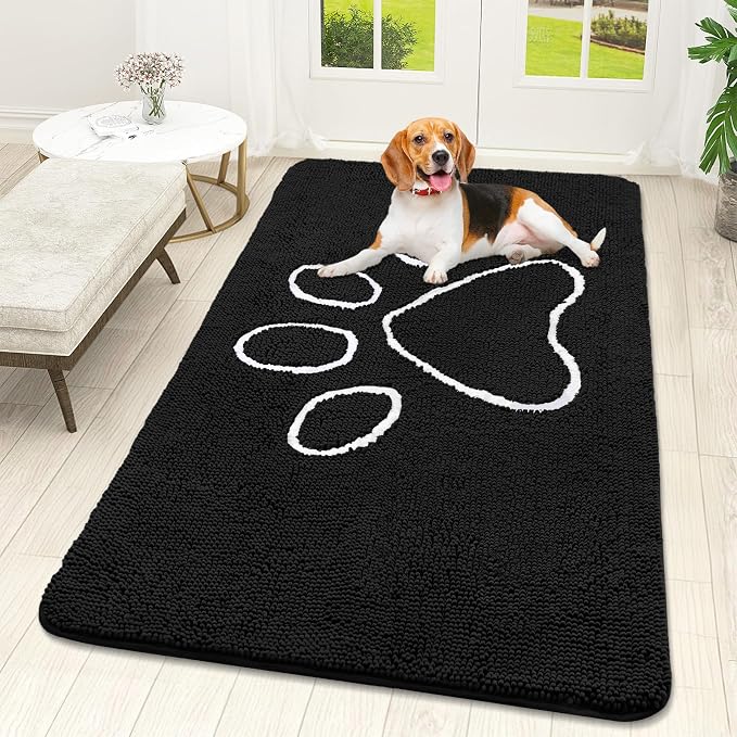 OLANLY Dog Door Mat for Muddy Paws 59x32, Paw Print Design Chenille Mud Mat | by OLANLY