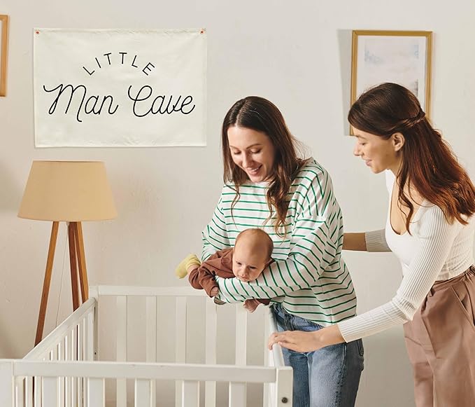 Nursery Rectangular Canvas Banner-Boho Flag Poster Wall Sign for Boys Kids Teen,Baby Room Above Crib Bedroom Home Playroom Dorm Wall Decor-Baby Shower Birthday Christmas-Little Man Cave