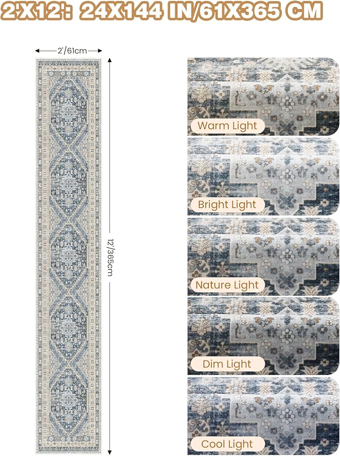 Hallway Runner Rug 2x12 Extra Long Washable Runner, Non Slip Runner - Image 2