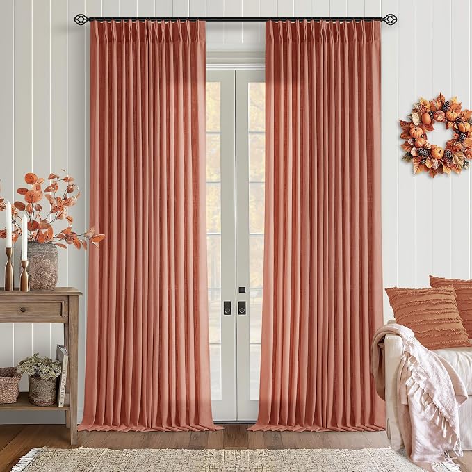 Firebrick Pleated Linen Curtains 96 Inches Long by Twodrapes