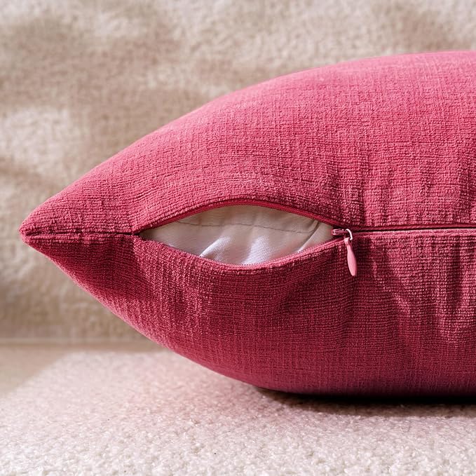 MIULEE Hot Pink Red Chenille Couch Throw Pillow Covers, 18x18 | Set of 2 - Image 3