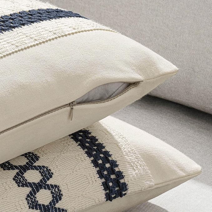 MIULEE Set of 2 Navy Blue Boho Decorative Lumbar Pillow Covers 12x20 Inch | - Image 5