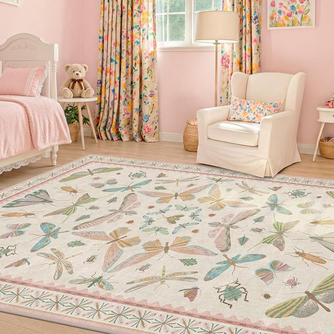 Washable 5x8 Light Pink Rug for Bedroom by HazoHaus