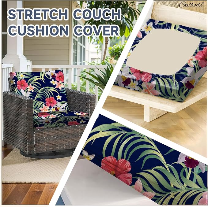 CALBODE 14 Pcs Stretch Outdoor Seat Cushion Covers, Tropical Floral, Suitable - Image 3