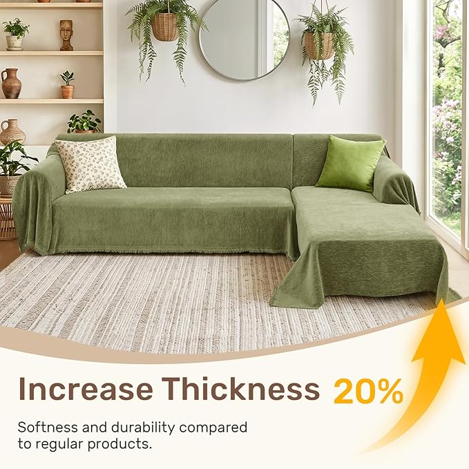 2 Pieces Sectional Couch Covers L Shaped Cover XXXL Green | Thick Washable - Image 3