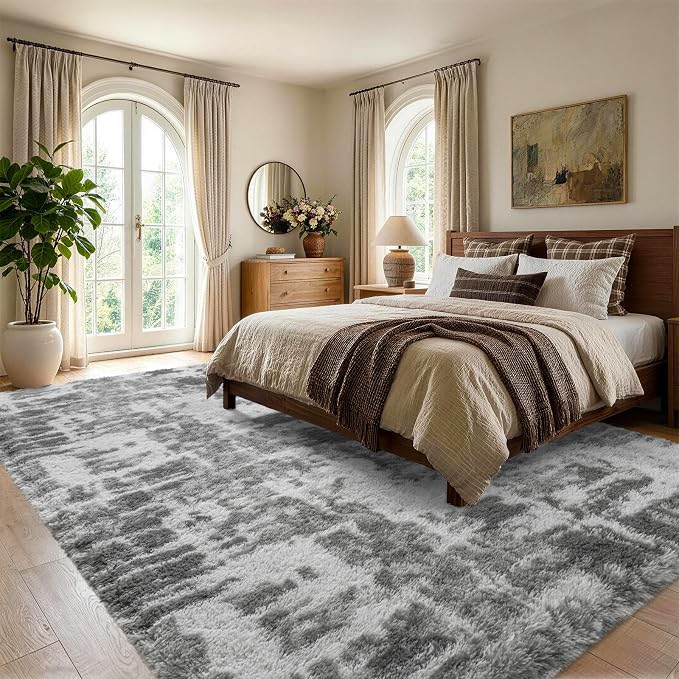 5x7 Grey Fluffy Soft Area Rug Non-Slip - Image 3