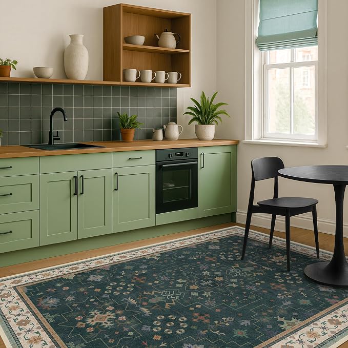 Vintage Dark Green 7x9 Dining Room Rugs - Image 7