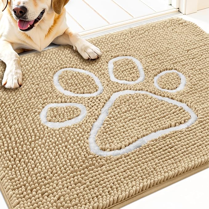 OLANLY Dog Door Mat for Muddy Paws 34x21, Paw Print Design Chenille Mud Mat | by OLANLY