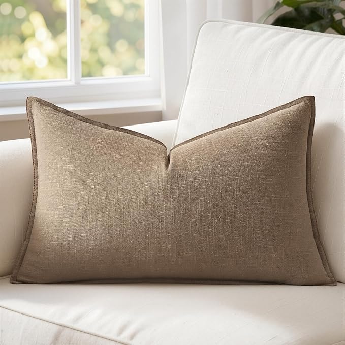 MIULEE Decorative Linen Lumbar Pillow Cover 12x20 Inch Khaki | Fall Autumn Boho by MIULEE