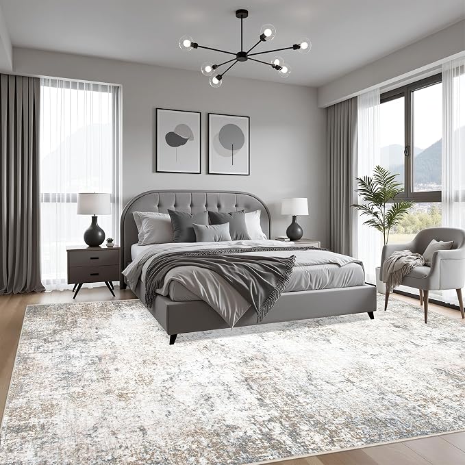 5x8 Area Rug Living Room: Modern Washable Indoor Soft Carpet Brown | - Image 2