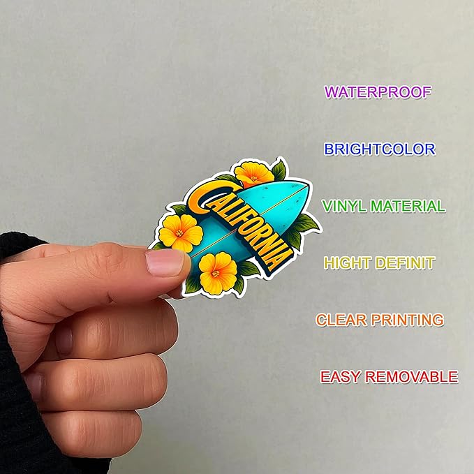 100 PCS California Travel Stickers Pack, Vinyl Waterproof Decals of Beaches Cities Landmarks Food Culture, Fun Gift for Kids Teens Adults Laptop Water Bottle Scrapbook Luggage Car