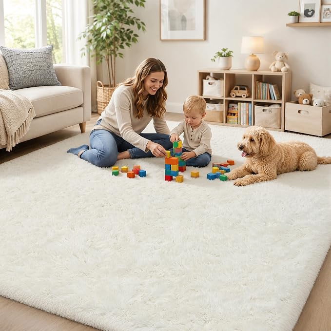 PLHXFR 8x10 Area Rugs Living Room: Fluffy Bedroom Rug Shag Carpet White | - Image 7
