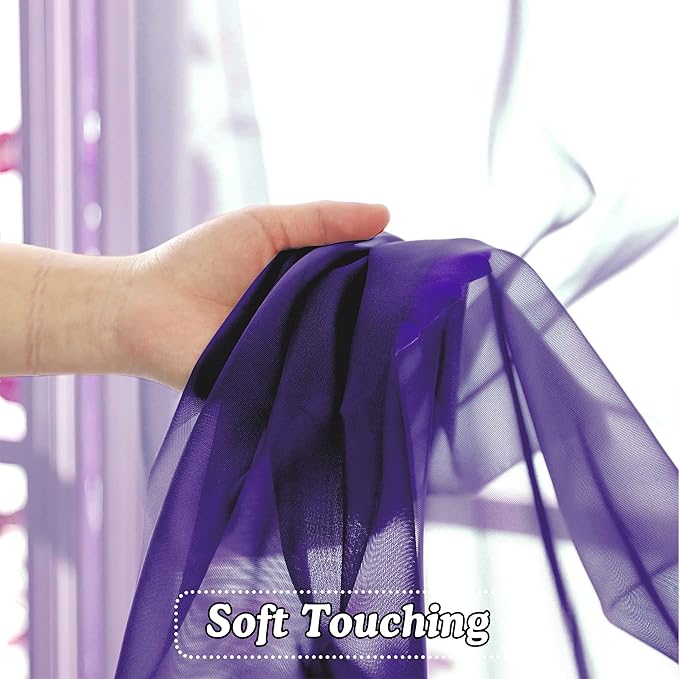 Purple Sheer Curtains 63 inch Length 2 Panels Set - Image 4