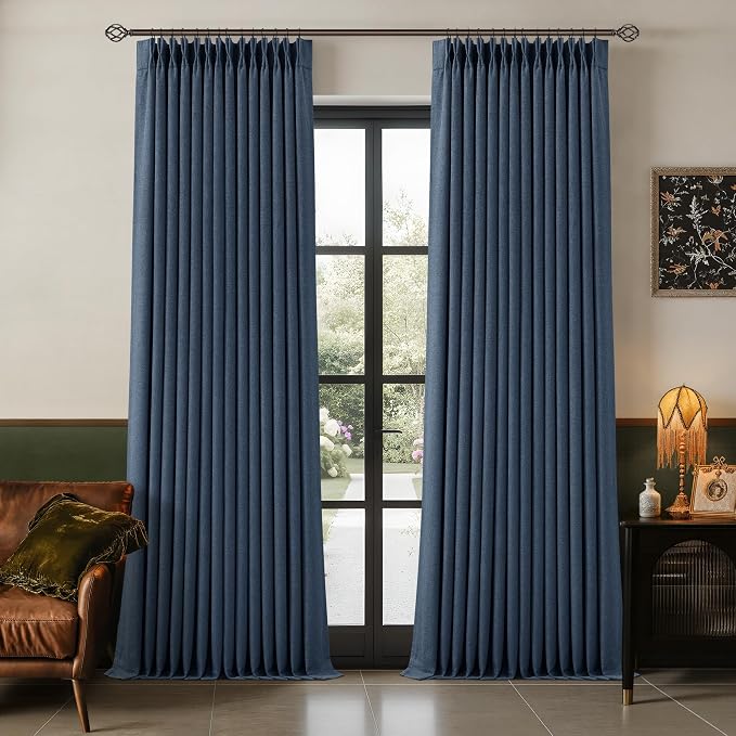 100 Inch Pinch Pleat Navy Blue 100% Blackout Curtains by Twodrapes