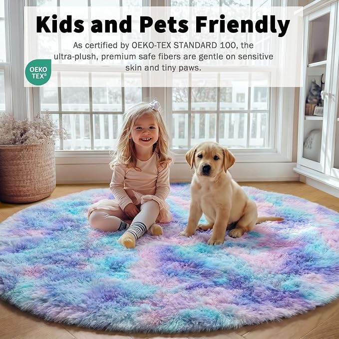 Rainbow Round Area Rugs 5ft, Soft Bedroom Circle Rug Mats - Image 4