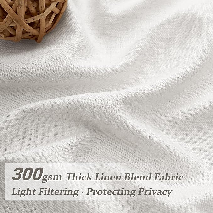 Beige White Thick Natural Linen Light Filtering 104 Inch Extra Long Curtains - Image 3