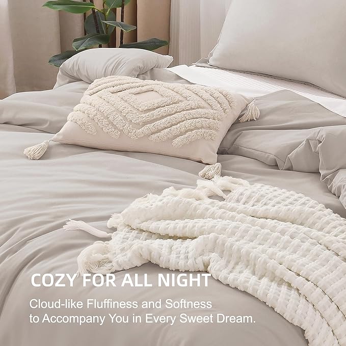 Litanika Comforters Super King Size Linen, 3 Pieces Lightweight Solid Bedding Set & Collections, All Season Fluffy Bed Set (120x120In Comforter & 2 Pillowcases)