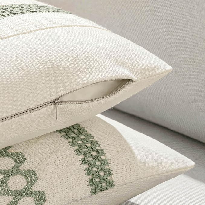 MIULEE Set of 2 Sage Green Boho Decorative Lumbar Pillow Covers 12x24 Inch | - Image 8