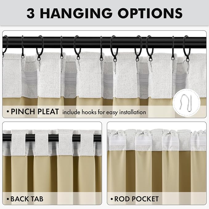 MIULEE 100% Blackout Linen Curtains 42 x 84 Inch Heathered White 2 Panels | - Image 5