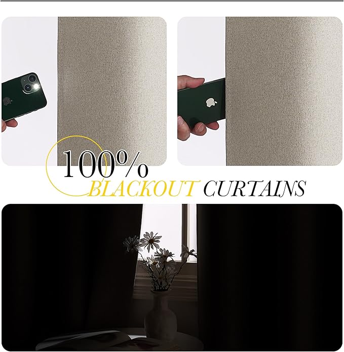 NICETOWN Linen 100% Blackout Insulated Patio Curtain 84" Long Burg, 1 Panel, 100" Width, Farmhouse Completely Blackout Window Treatment Thermal Drape for Living Room/Doorway/Sliding Door