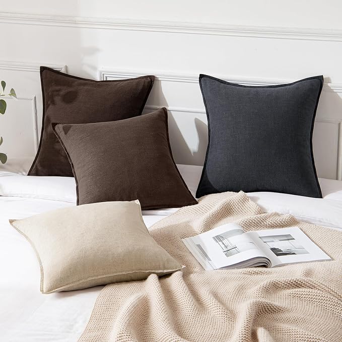 MIULEE Decorative Linen Euro Sham Pillow Covers 24x24 Reddish Brown | Boho - Image 4
