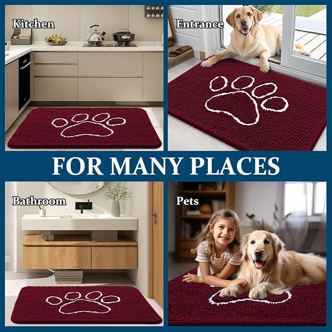 OLANLY Dog Door Mat for Muddy Paws 32x20, Paw Print Design Chenille Mud Mat | - Image 8