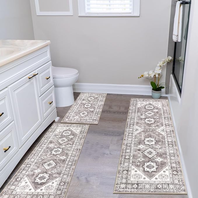 HEBE Boho Kitchen Rugs Set of 3, Non Slip Washable Kitchen Mats - Image 6