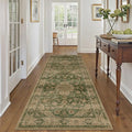 3x8 Green Retro Floral Washable Runner Rug by HUGEAR