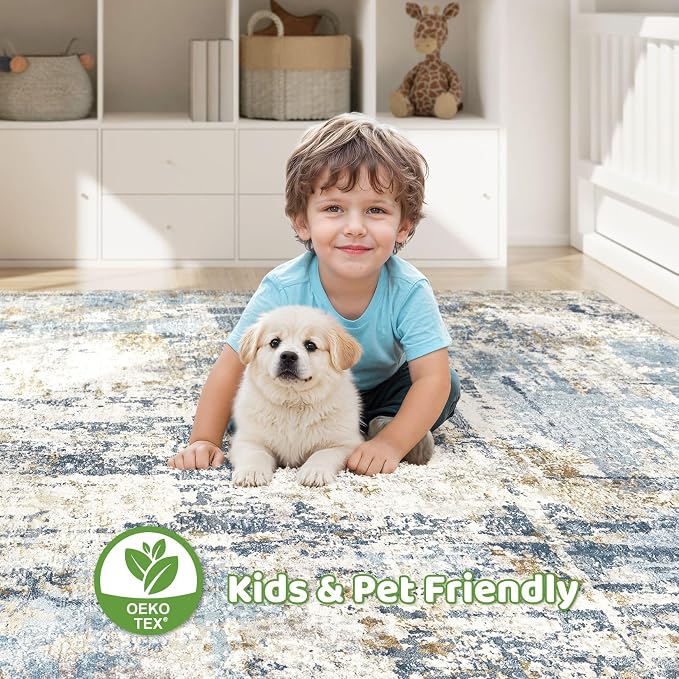 LOONGRUG 7x9 Area Rug Washable Large Neutral Modern Living Room Rugs | Abstract - Image 7