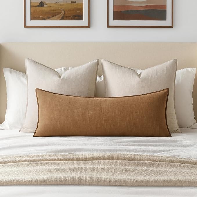MIULEE Decorative Linen Lumbar Pillow Cover 14x36 Inch Brown | Fall Autumn Boho - Image 2