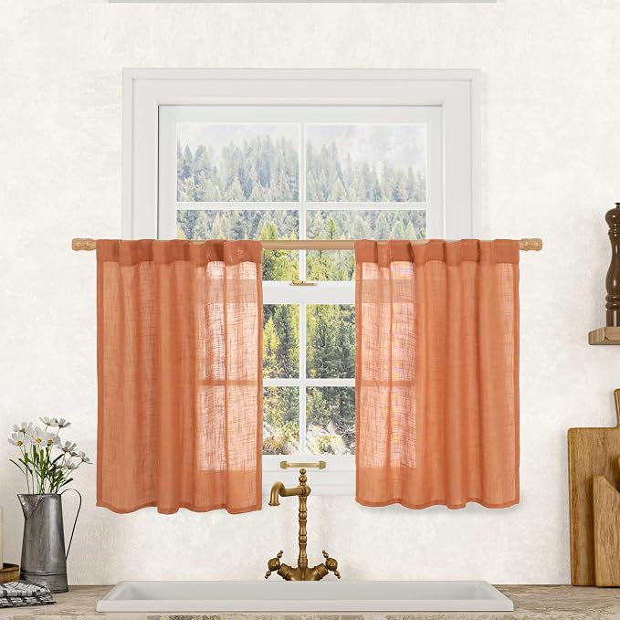 36 Inch Length Linen Semi Sheer Curtains by LAMIT