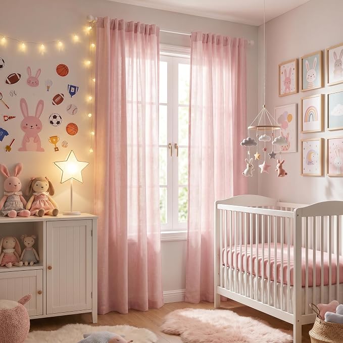 MYSKY HOME Pink Sheer Curtains for Girls Bedroom 84 Inches Long Girl Curtain - Image 3