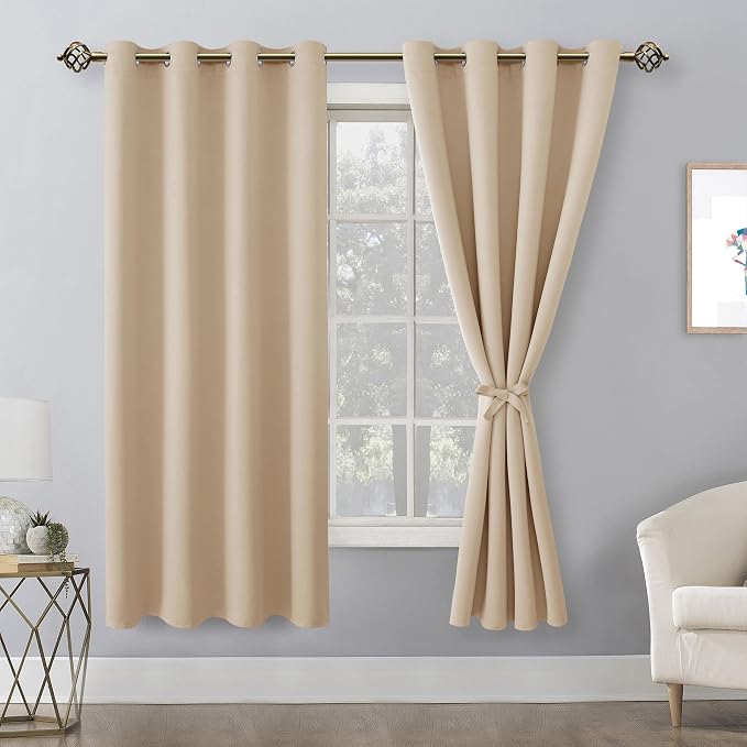 Blackout Curtains for Bedroom, 52 x 63 Inches Length Beige 2 Panels | Thermal - Image 8